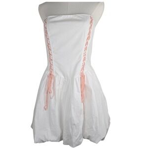 NWT Coquette Mini Dress White Lace Up Corset Bubble Hem XL strapless Fit Flare